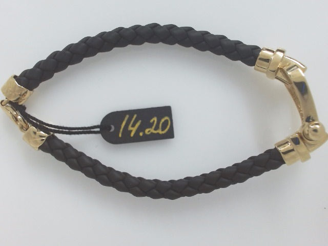 14k Yellow Gold Pulsera De Cuero 14.2g