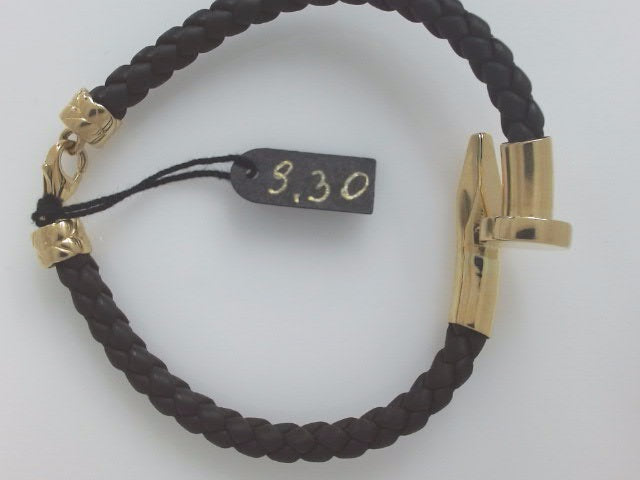 14k Yellow Gold Pulsera De Cuero 9.3g
