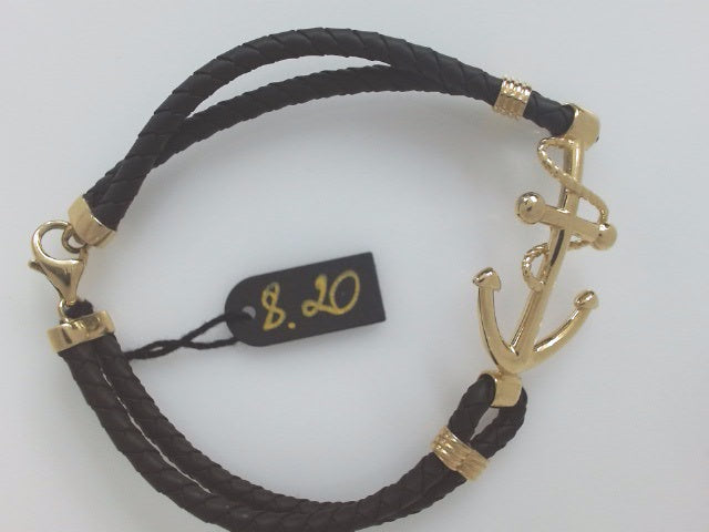 14k Yellow Gold Pulsera De Cuero 11.3g