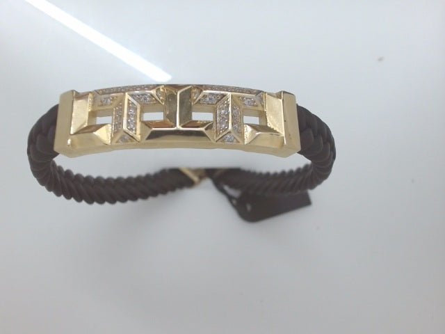 14k Yellow Gold Pulsera De Cuero 8.55g