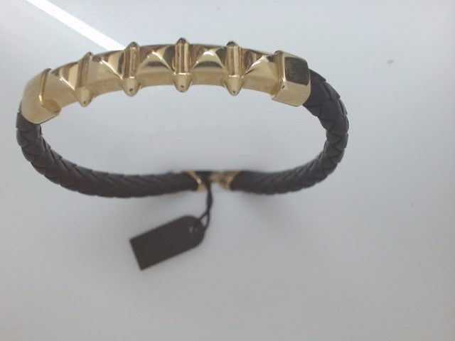 14k Yellow Gold Pulsera De Cuero 8.5g